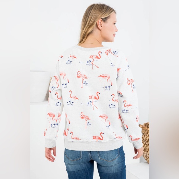 𦩠Flamingo Animal Print Pullover Sweater Sweatshirt - Picture 4 of 7